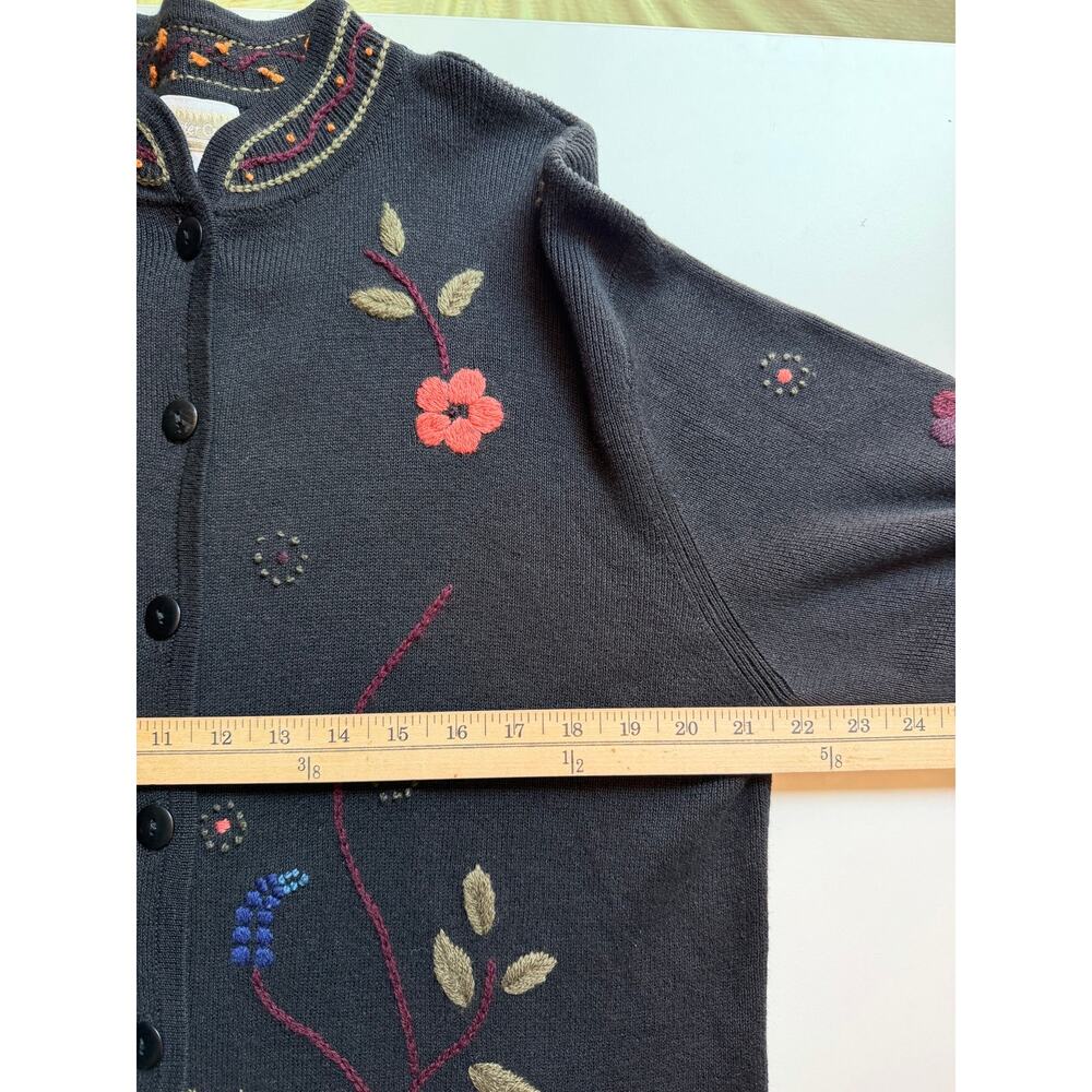 Coldwater Creek L Embroidered Floral Cardigan Ramie Fall Folk Art Cottagecore - Picture 12 of 12